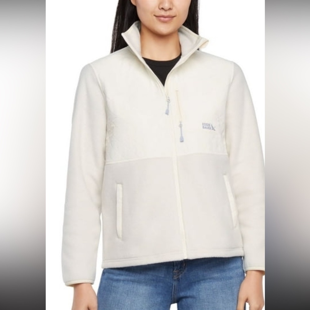 Eddie Bauer medium Cream Fleece Jacket Full Zip pit pit